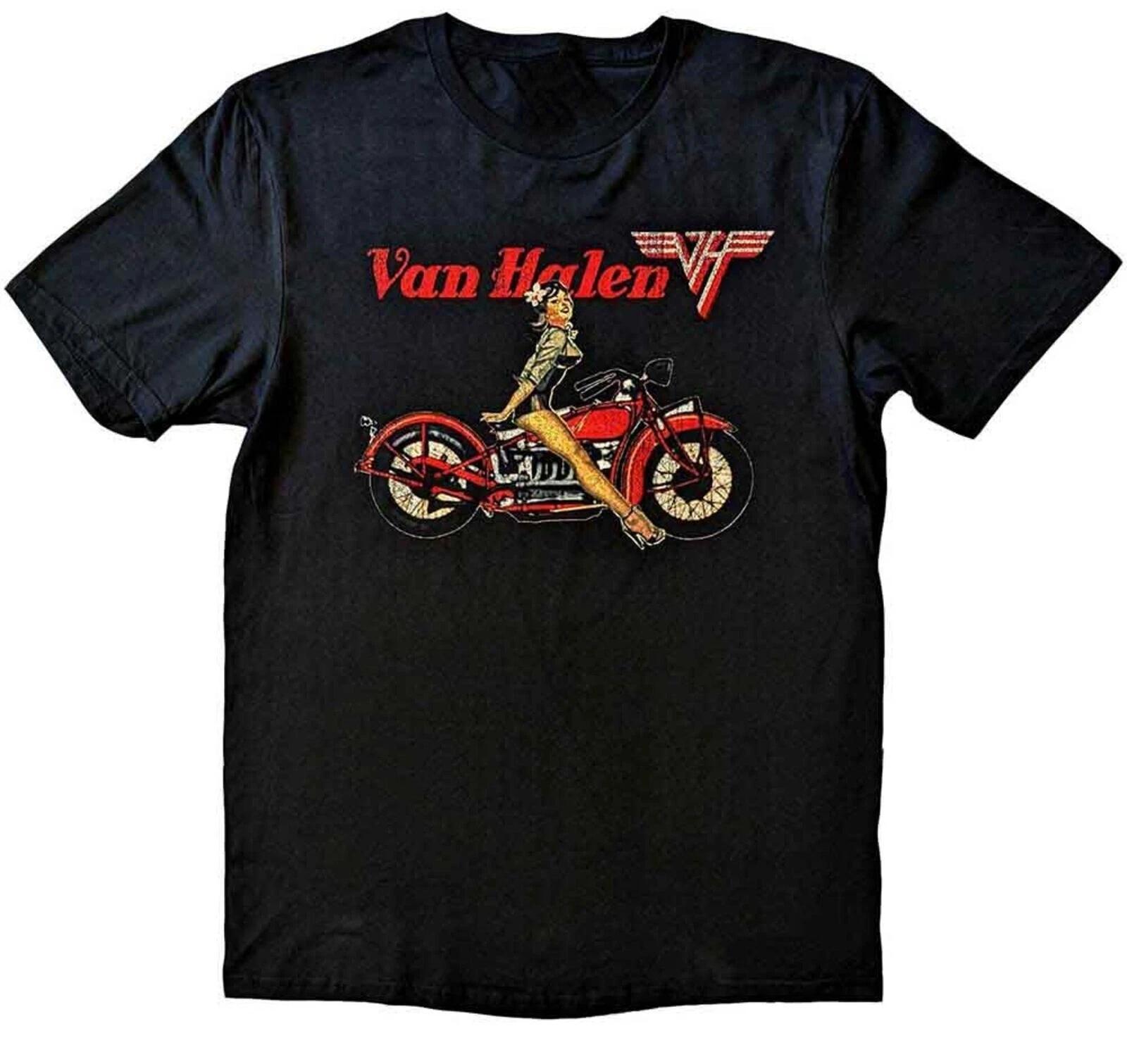 VAN HALEN cd lgo BIKER VINTAGE PINUP Official Black SHIRT LRG New 1984 diver L