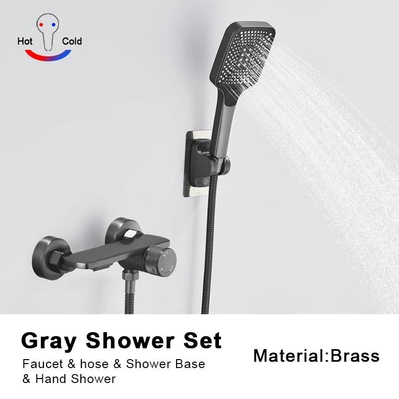 

Серый водопадный смеситель для ванны с ручным душем, латунный хромированный настенный смеситель для душа в ванной комнате, полный набор душевой системы