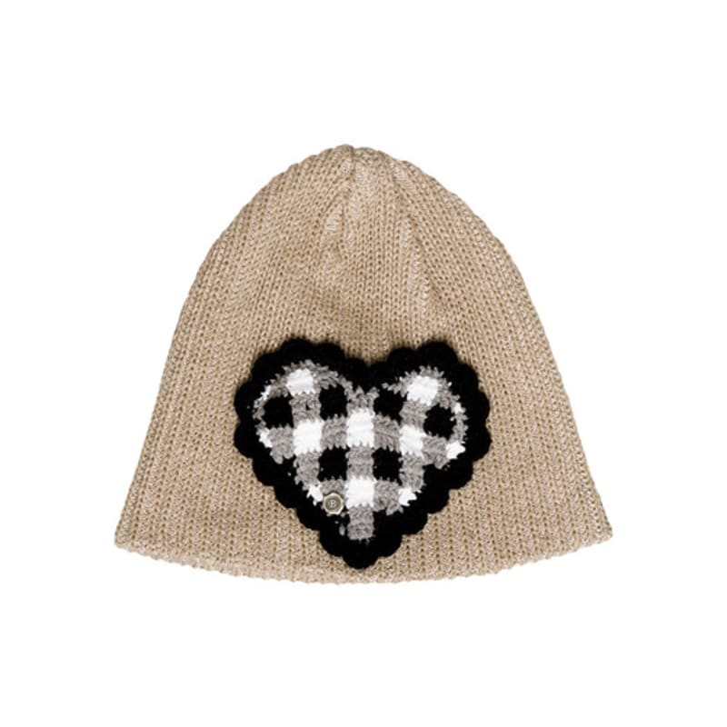 Brown Hat Tricot Heart Beanie - Beige