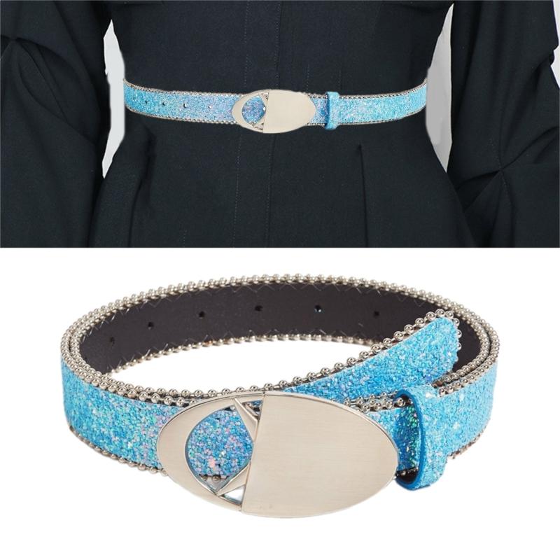 Modern Women Jeans Belt Round Buckle Punk Belt Impressive Style for Beach