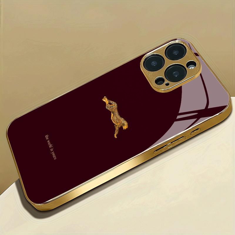 Gouden Luipaardpatroon Goud Metallic Verf Glazen Telefoonhoesje Voor iPhone 17 16 15 14 13 12 11 Pro Max 15 Plus 17 Air 16E Cover