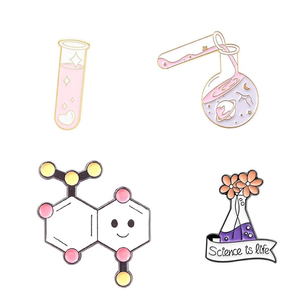 4pcs Cartoon Chemical Badge Cute Element Series Alloy Chest Flower Chemistry Emblem Backpack Accessories Pines Metálicos
