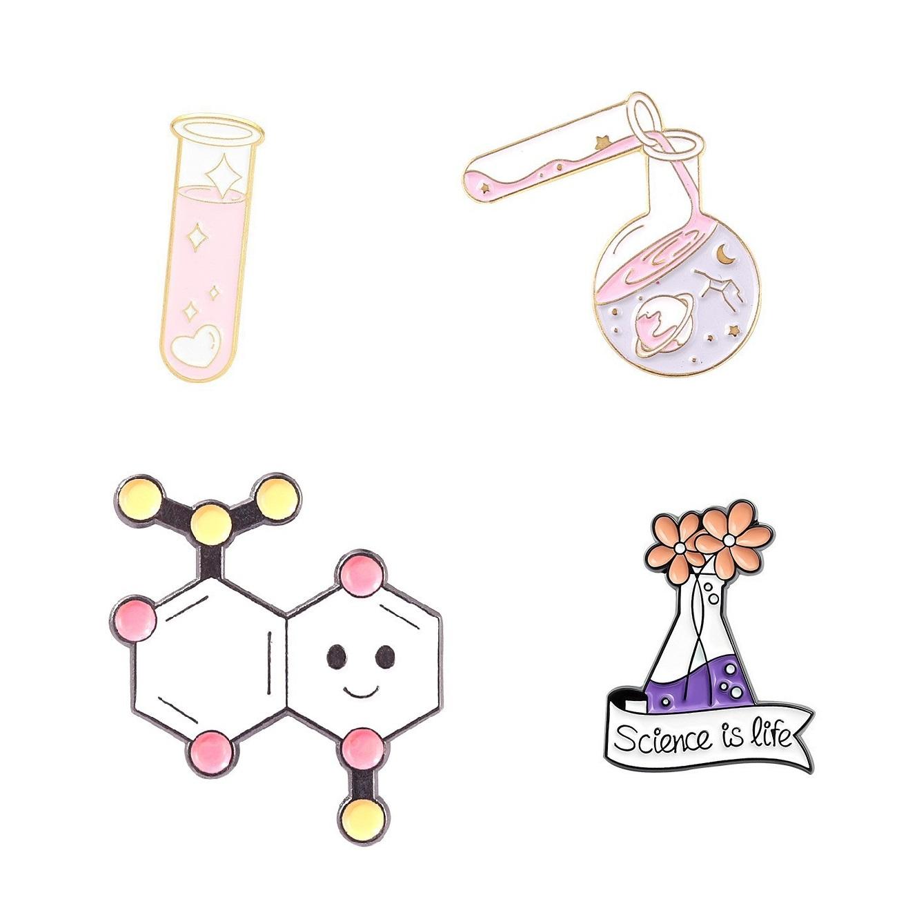 

4 шт. Милый мультяшный значок, серия химических элементов, сплав, грудь, цветок, химия, эмблема, рюкзак, аксессуары, сосны, металлик