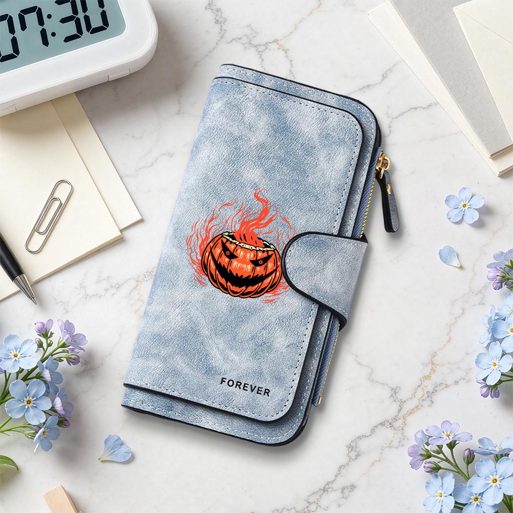 Halloween Pumpkin Pattern Long Wallet Fashion Multislot Purse Forever Series Portable Card Holder Stylish Daily Carry Purse