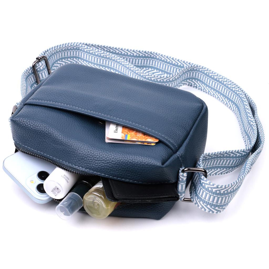 Trendy Bag with One Compartment for Stylish Women Made of Genuine Leather Vintage 22605 Blue