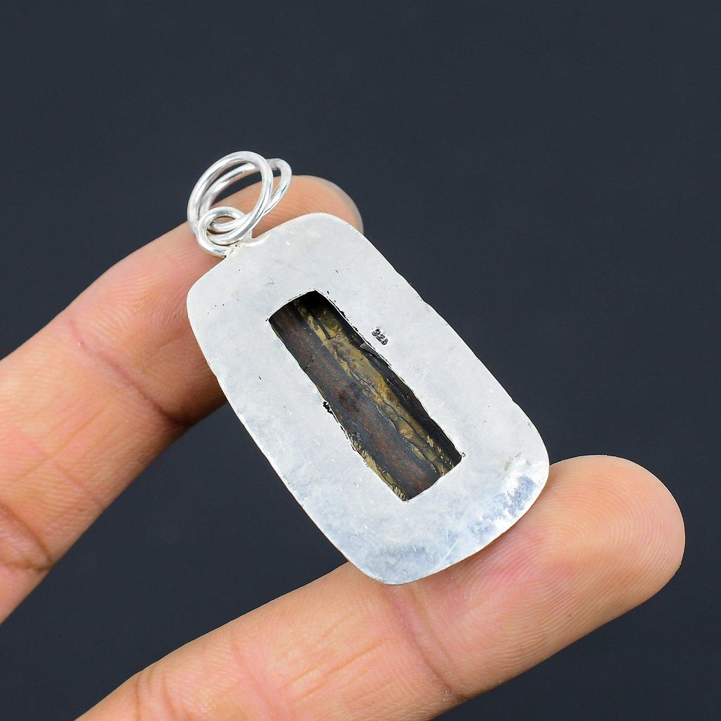 Daughters Day Deal Iron Tiger Eye Gemstone Boho Pendant Jewelry Sterling Silver