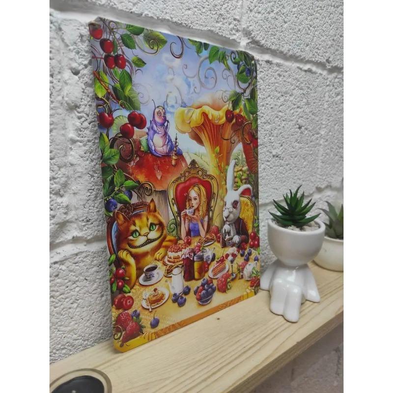 Verrückte Teeparty Metallposter, Alice im Wunderland Wandkunst Dekor