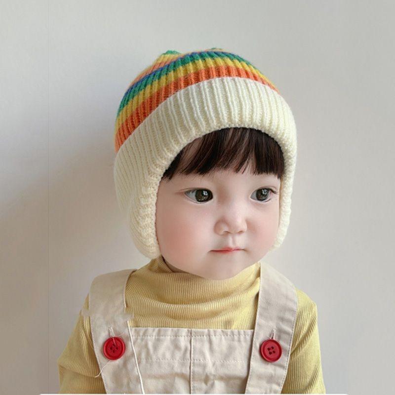 Baby Winter Knitted Hat Girls Boys Ear Flaps Hat Windproof Ear Muffs Bonnet Outdoor Headwear Toddler Fashion Headdress