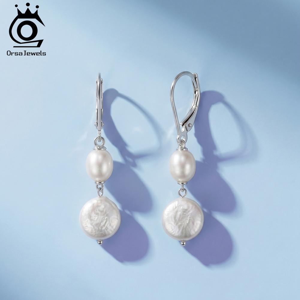 ORSA JEWELS 925 Sterling Silver Natural Freshwater Pearl Ear Line for Women Sweet Chic 14K Gold Plated Earrings Jewelry GPE138