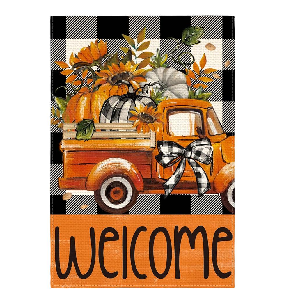 Double Sided Linen Garden Flag with Thanksgiving Pumpkin and Maple Leaf Design 45x30cm Durable Outdoor Decorative Banner for Yard Porch