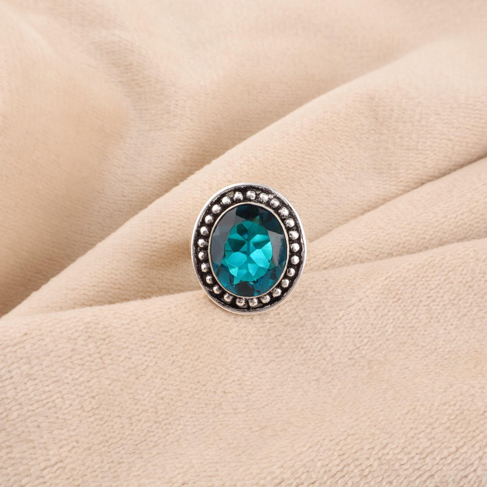 

Голубой Апатит Драгоценный камень 925 Стерлинговое серебро Ювелирные изделия ручной работы Обручальное кольцо RR-62-4 13