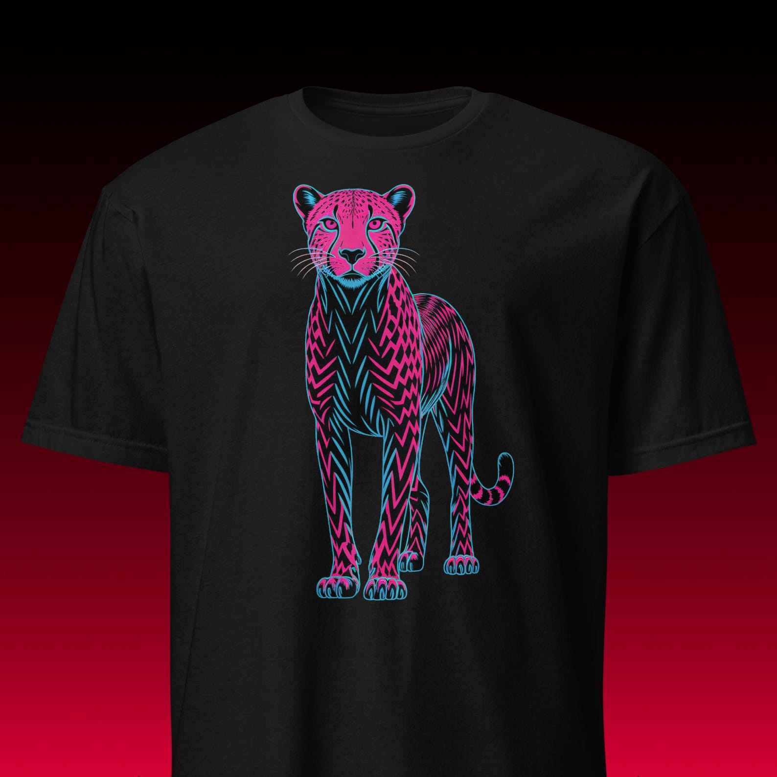 T-Shirt Leopard | Neon Geometric Art | Retro 80s Synthwave Aesthetic 3XL