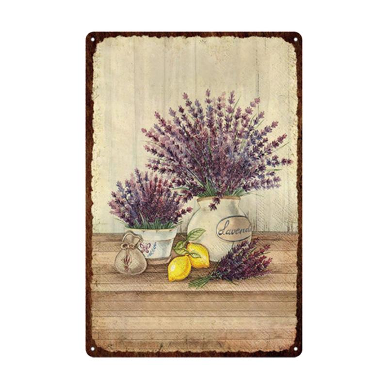 Pastoral Style Flower Plaque Metal Tin Sign Lavender Rose Retro Plates Poster for Living Room Home Garden Wall Decor 20x30cm
