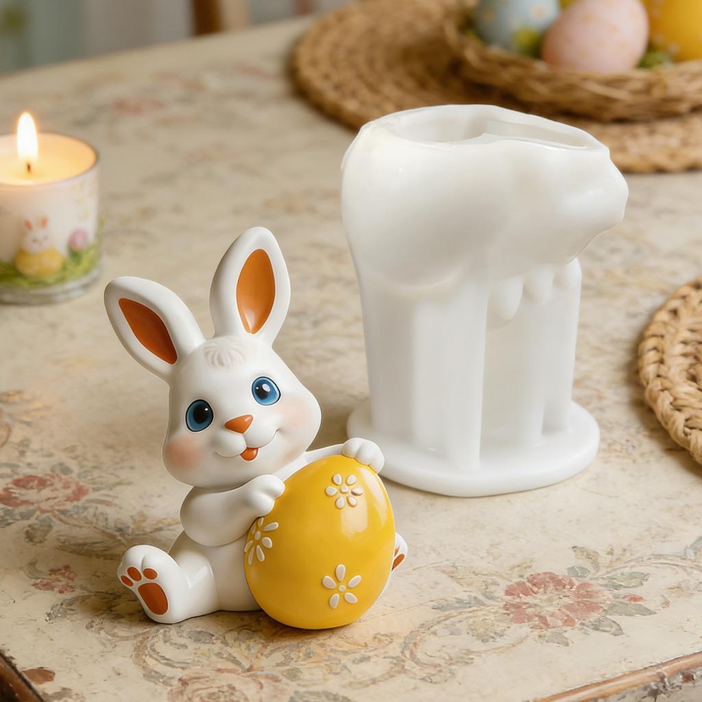 3D Easter Bunny Holding Eggs Silicone Candle Mould DIY Soft Silicone Crafting Tools For Easter Home Crafts Decorations Holiday