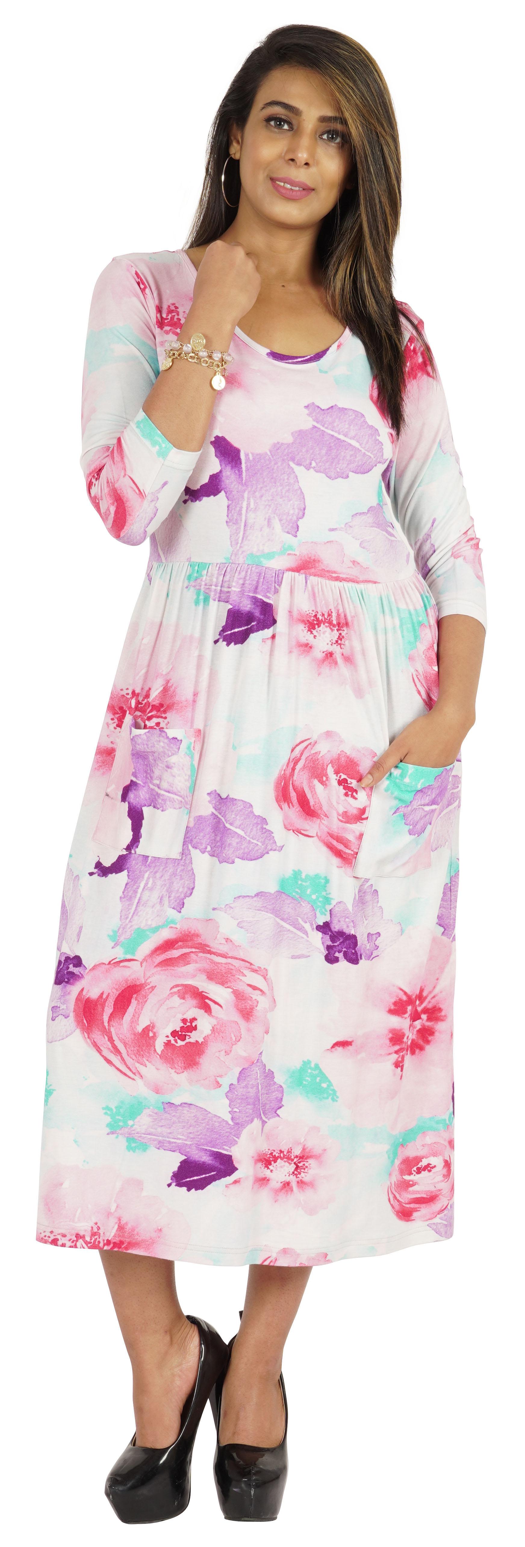 

Жіноча літня сукня міді Phagun Повсякденна сукня з вільними кишенями Сукня з широким вирізом XXL білий