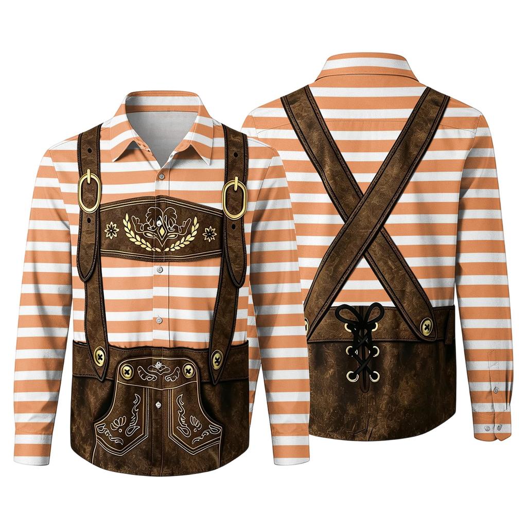 Herren Oktoberfest 3D-Druck Locker geschnitten Langarmhemd Button-Down-Kragen Vintage Freizeithemd Geeignet für Frühling Herbst Outdoor Festival Party