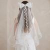Flowing Girls Head Gauze Polyester Bridal Tulle Portable Bow Veil Hair Hoop  Photo Props