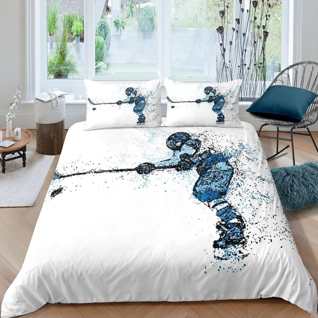 Comforter Ice Hockey Boys Puck King Size Sports Games Theme Bedding Set For Kids Youth Adult Men Winter Match