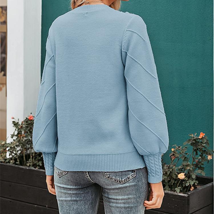 Women's Fashion Casual Fall Winter Solid Color Print Long Sleeve O-Neck Sweaters
