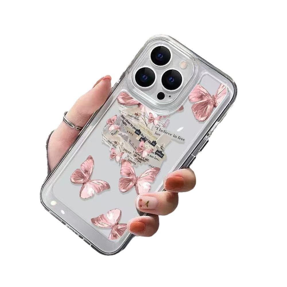 Super fairy pink butterfly suitable for iphone16promax mobile phone case transparent apple 15 anti-drop 14pro13/12
