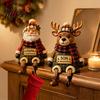 Plush Scarf Santa Decor Christmas Stocking Holder, Mantel Resin Sitting Leg Hook, Winter Holiday Room Festive Character Ornament for Home Fireplace