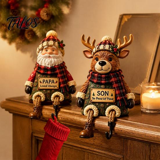 Plush Scarf Santa Decor Christmas Stocking Holder, Mantel Resin Sitting Leg Hook, Winter Holiday Room Festive Character Ornament for Home Fireplace