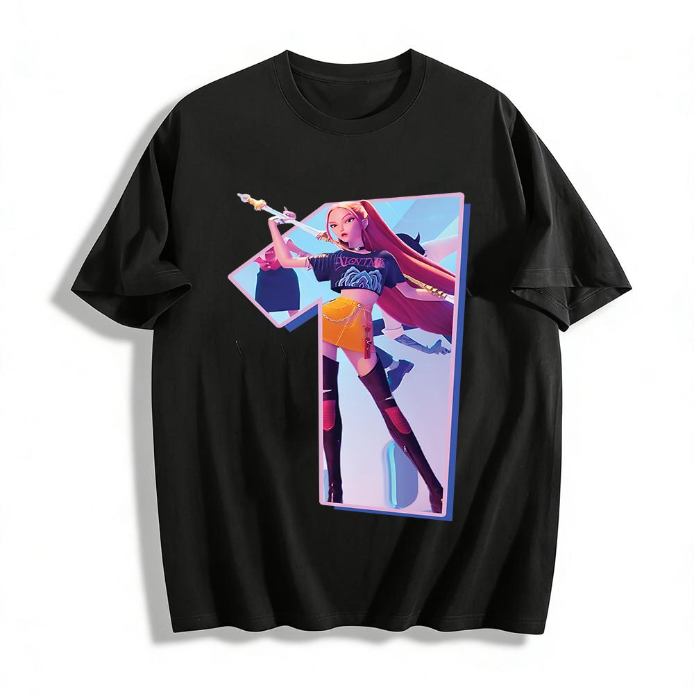 

Y2K Style Cool Sword Girl Print Short Sleeve T-shirt Street Trendy Cool Girl Loose Casual Top Pure cotton T-shirt XXS