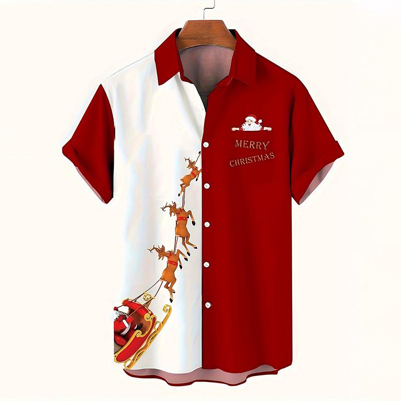 New Summer  Merry Christmas Printing Shirts & Blouses Christmas Gift Reindeer Graphic Christmas Shirt Hawaiian Shirt Men Tops
