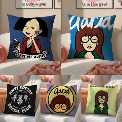 Witzige Satirische Amerikanische Zeichentrickfigur Daria Kissenbezug Kissenhülle Kurzer Plüsch Verdeckter Reißverschluss Raum Sofa Kissenbezug