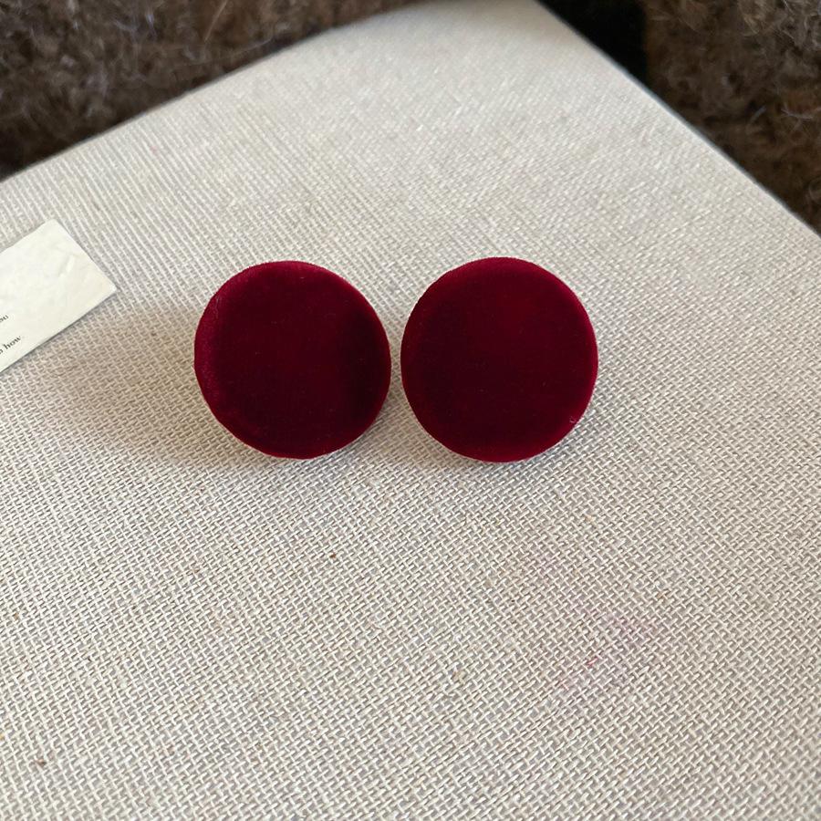 Retro Hong Kong Style Red Flocking Geometric Round Earrings Earrings Fashion Personality Temperament Earrings Women