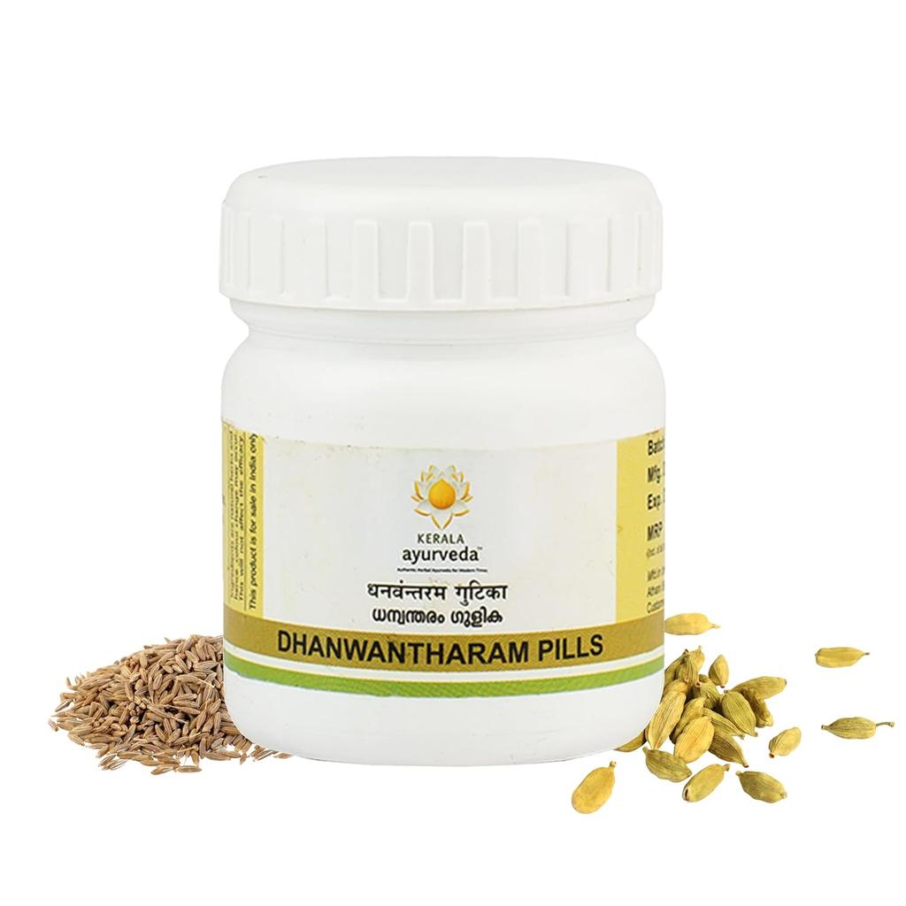 Kerala Ayurveda Dhanwantharam Pills 50 Tablets Pack for Digestive Health, Gas Relief, and Pre Post-Delivery Comfort