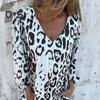 Women's Leopard Print Dress V-Neck Long Sleeve Maxi Dress Casual Loose Fit Spring Summer Dress for Office Daily Wear Vacation Party