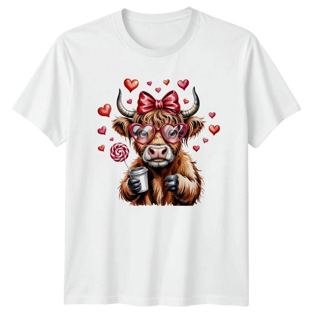 Cute Highland Cow Wearing Heart Glasses Unisexs TShirt Farm Animal S