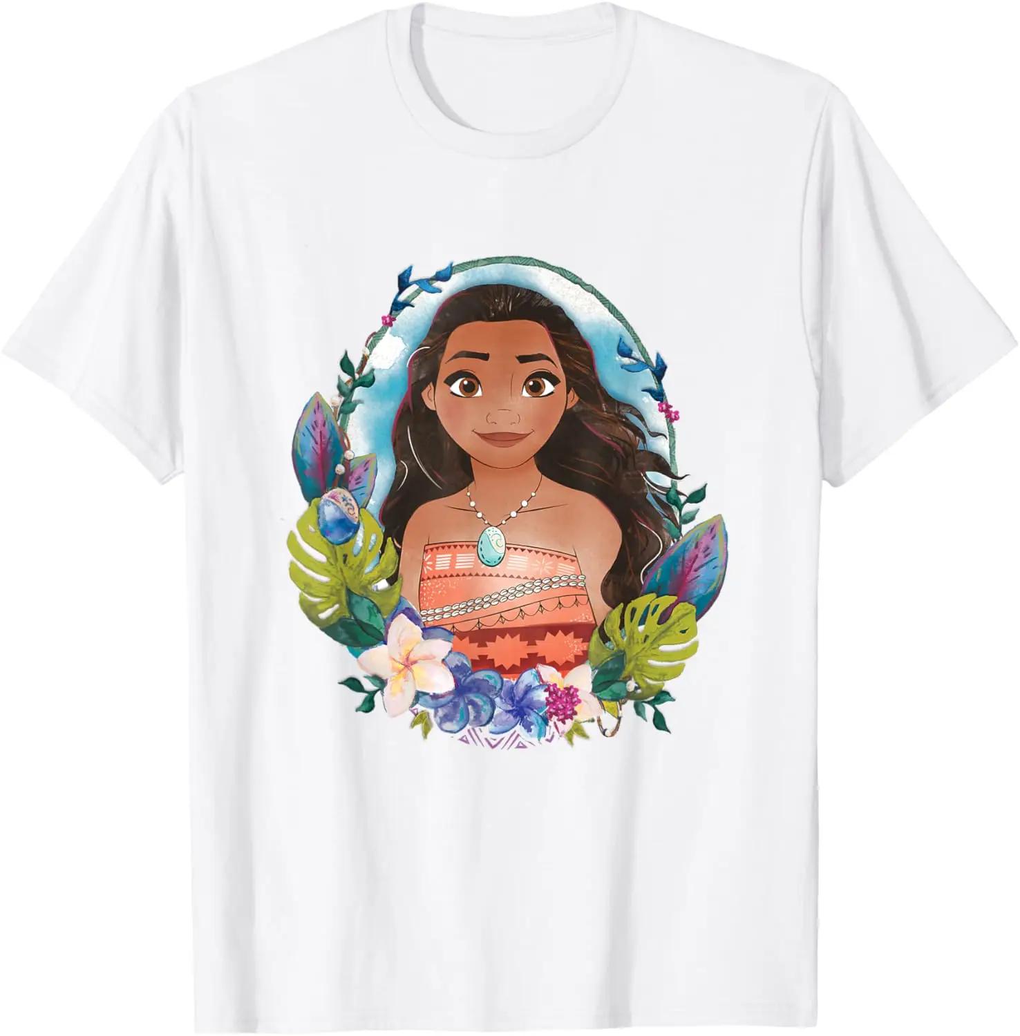 Hot Fashion Casual Disney Moana Beautiful Floral Face Portrait Vintage T-Shirt S-4XL Four Seasons M белый