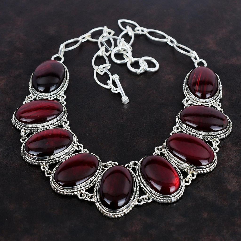 Red Fire Labradorite Necklace Handmade Gemstone Necklace 925 Sterling Silver Necklace Vintage Jewelry Adjustable Chain Necklace Gift For Mom