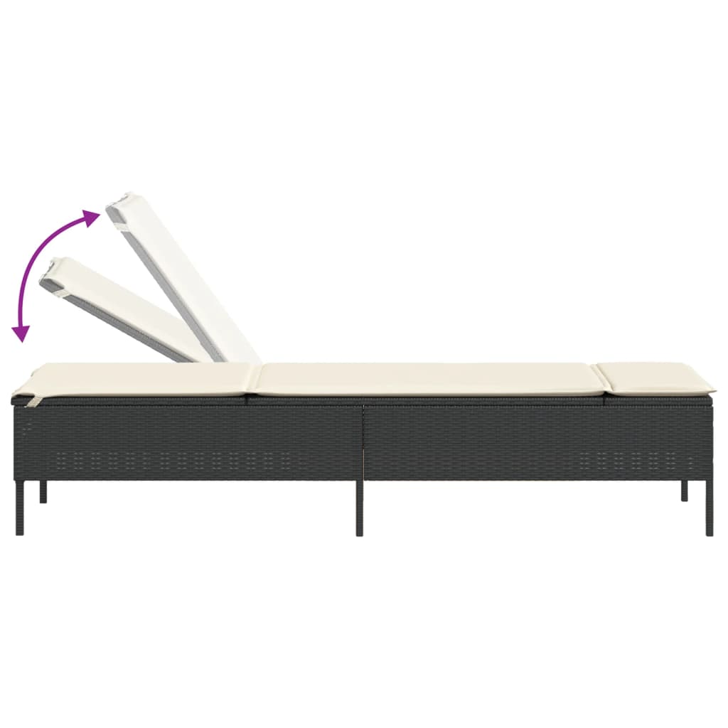 Black Sun Lounger with Cushion Poly Rattan