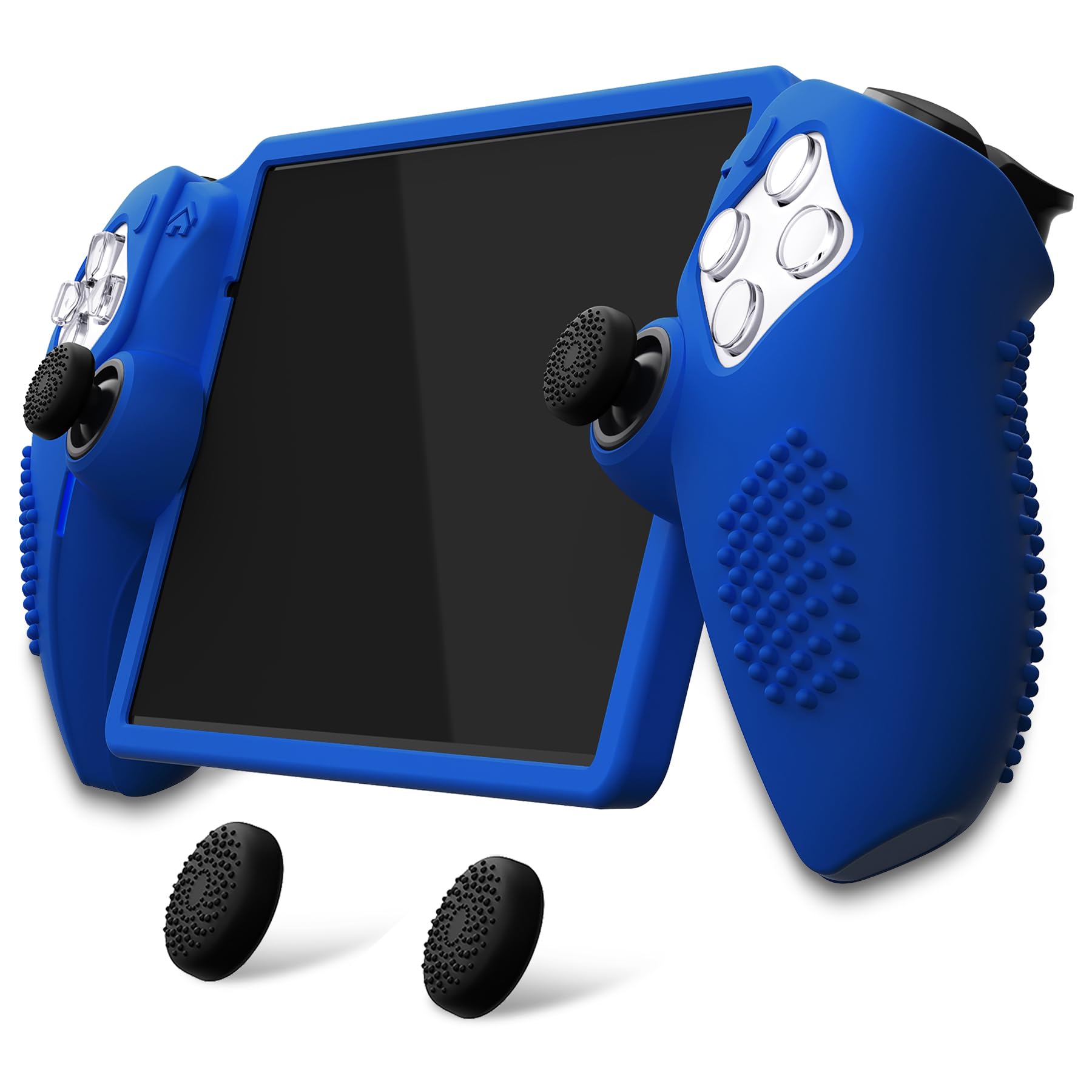 

Protective cover case for PlayVital PS with 3D stud design for improved grip and stick compatible thumb grip cap Portal, anti-slip [Blue]