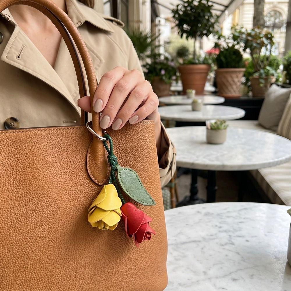 Cute Hanger Pu Leather Tulip Pendant Fashion Colorful Pu Flower Keychain Creative Bag Decoration Bag Accessory