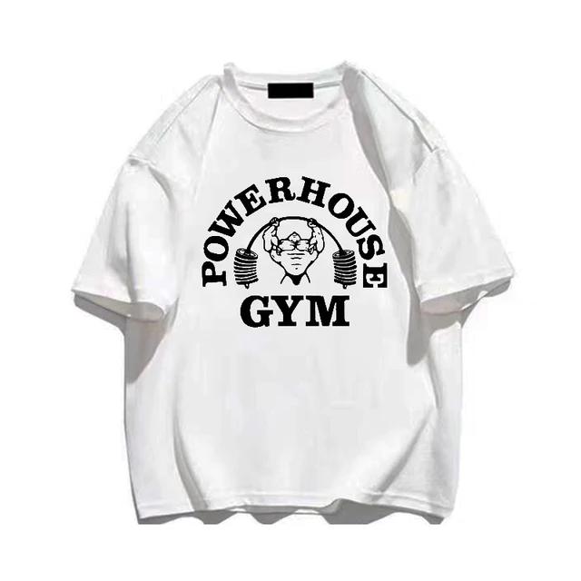 Powerhouse Gym Print TShirts Spring Summer Women Daily Casual Loose Cotton Clothing Harajuku Letter Appliques Women Tees S