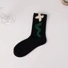 Women Socks Korean Japanese Style Cartoon Green Flower Harajuku Cute Kawaii Mid Tube Socks Breathable Casual Short  Cotton Socks