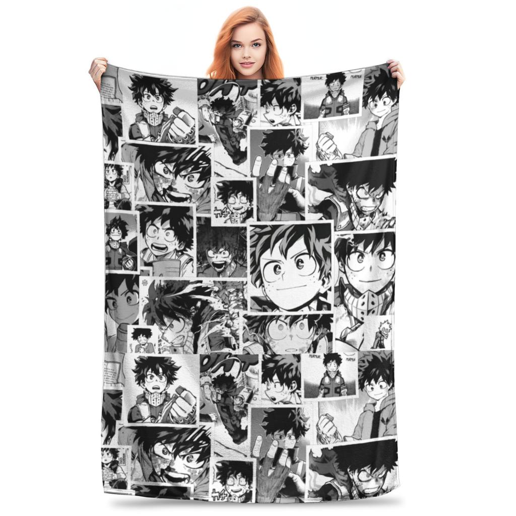 Izuku Midoriya Manga Collage Blanket My Hero Academia Manga Anime Flannel Warm Throw Blanket for Bedspread