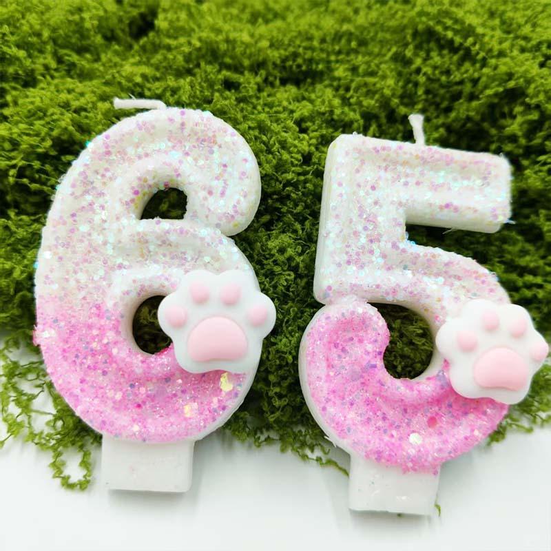 Creative Design Pink Cat Claw Digital Candle Birthday Candle Romantic Variety Specification Children's Cake Decoration Ornaments