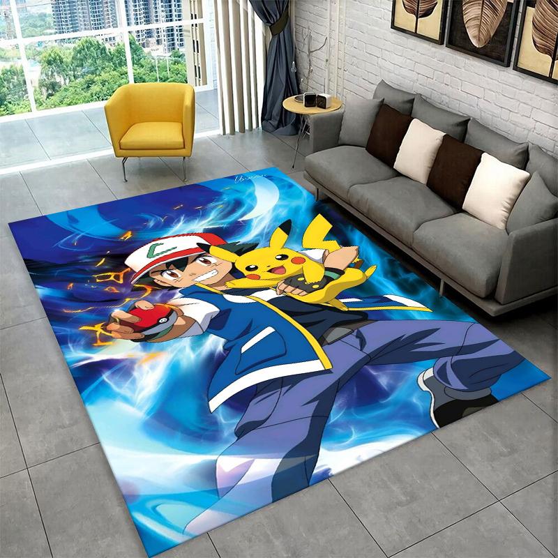 Cute Pokemon Pikachu Cartoon Carpet Rug for Playroom Bedroom Living Room Sofa Home Decor,kid Game Area Rug Non-slip Floor Mat