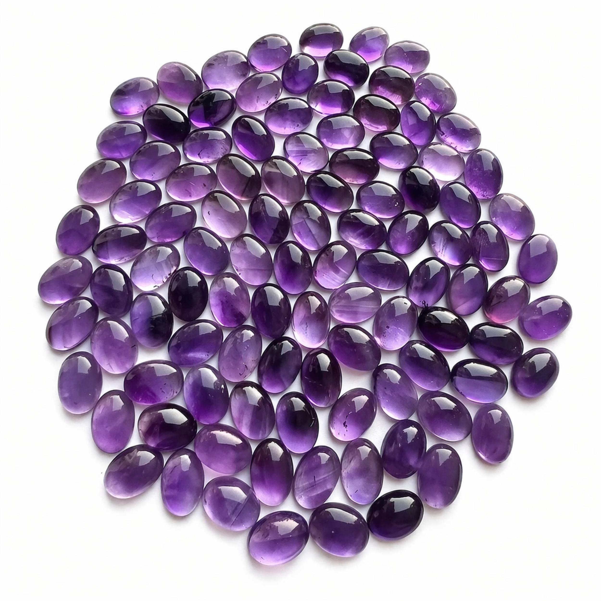 AAA+ Natural Amethyst Cabochon Oval Flat Back Calibrated Gemstones | Purple Amethyst Loose Stone for Jewelry Making, Wire Wrapping 6x8mm фиолетовый