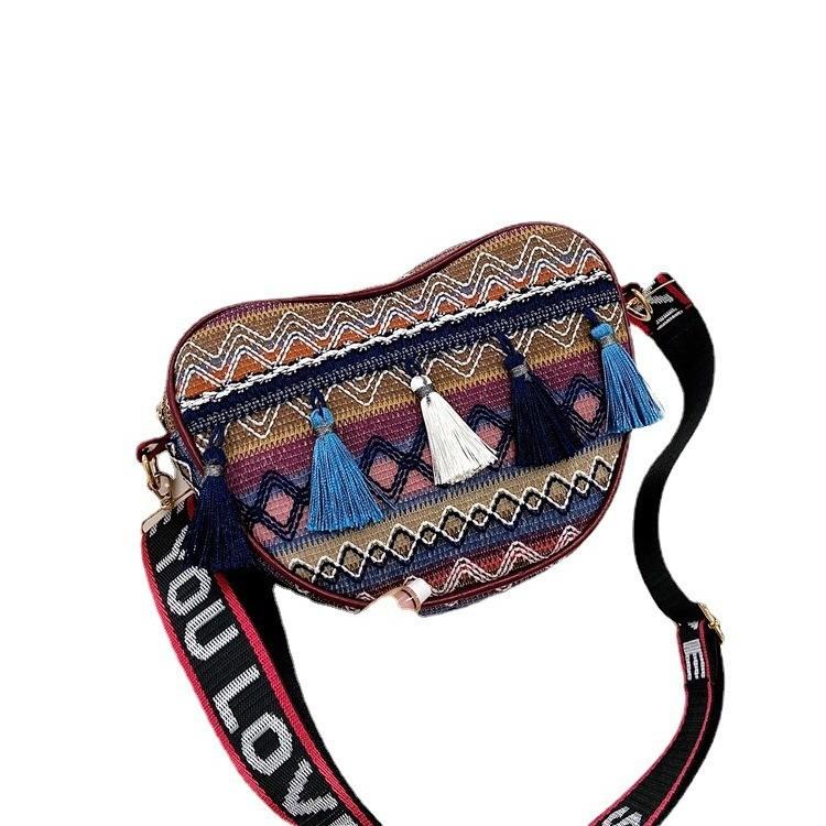 Bohemia Tassel Woven Small Shoulder Bag With Zipper Closure For Casual Day Use