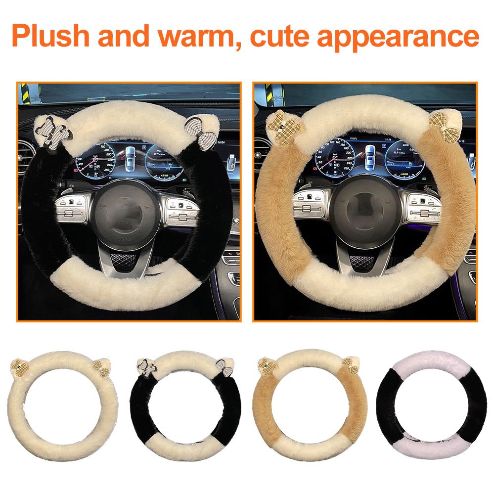 Universelle Lenkradabdeckung für Autos Kleiner Bär Styling Dekor Lenkrad Elastische Abdeckungen für Männer Frauen Winter Plüsch Warm I6Z1