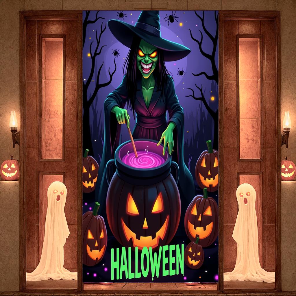 Party Banner Material Halloween Decoration Witch Poster High Quality Spooky Banner For Haunted House Trick Or Treat Outdoor