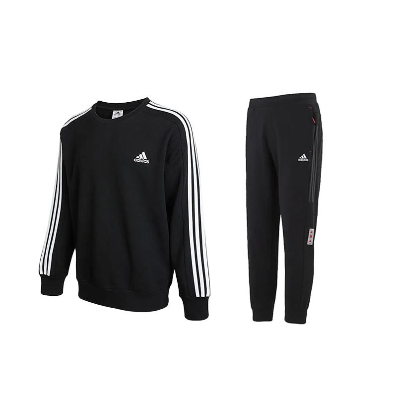 

Adidas Comfortable Versatile Simple Loose Durable Long Sleeve Long Pants Casual Sports Suit Unisex Sets Black IC9317+HC0253 M