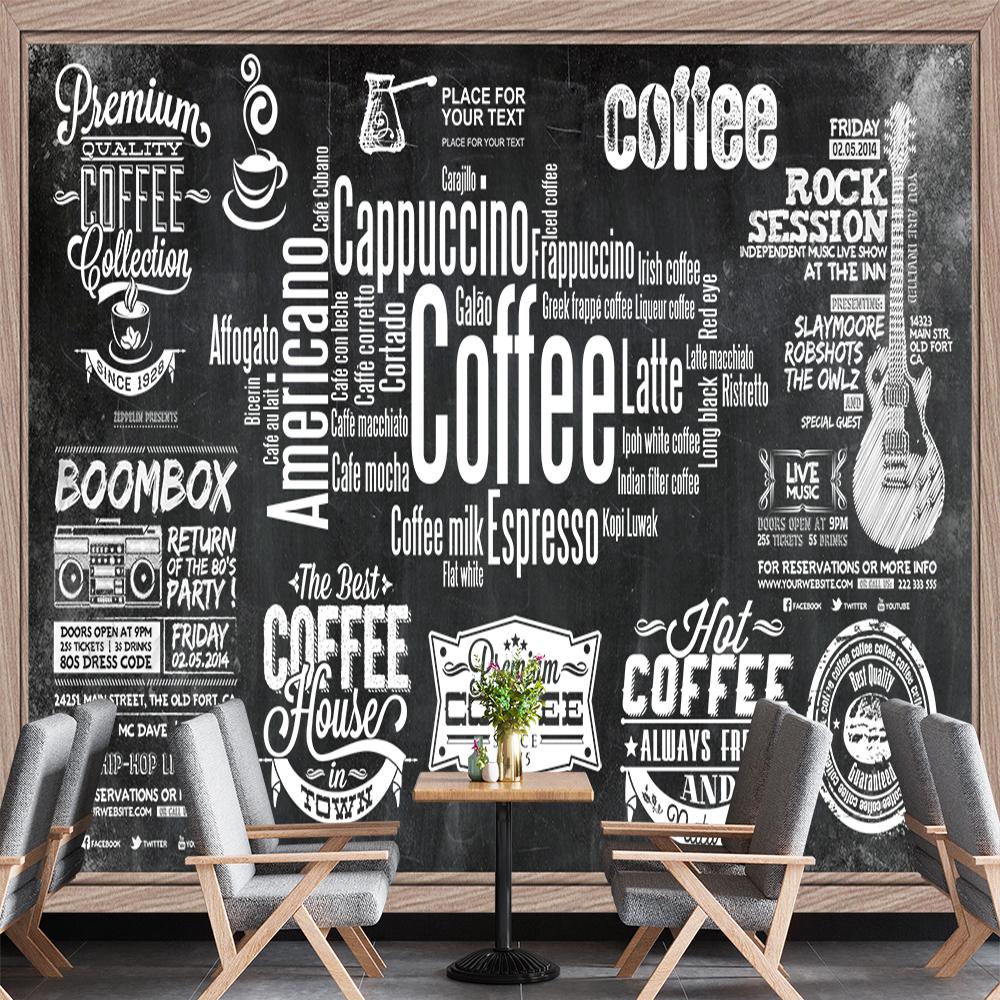 

Coffee Theme Wallpaper Blackboard Hand-Painted Retro Coffee Mural 3d Fast Food Restaurant Coffee Shop Wall Paper 200 cm(W) x 140 cm(H)