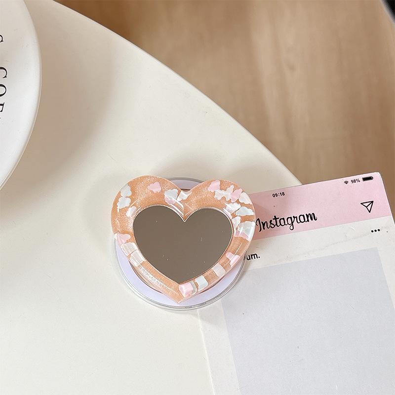 Creative Heart Mirror Phone Stand: Telescopic, Folding, Portable, Stable Desktop Holder